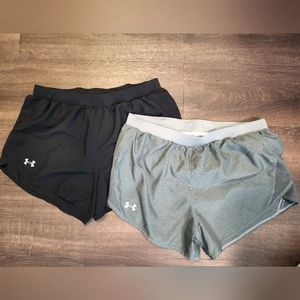 Under Armour womens Fly by 2.0 shorts. Bundle of 2, both size L. Black and Gray